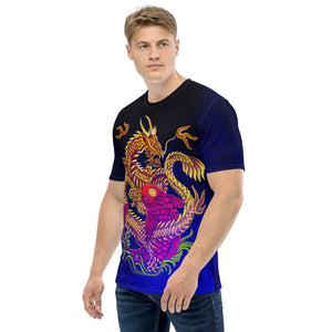Dragon and Koi Gold and Red Black Faded Blue Men's T-shirt